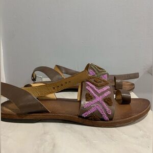 Free People Brown and Violet Stitched Leather Sandals
